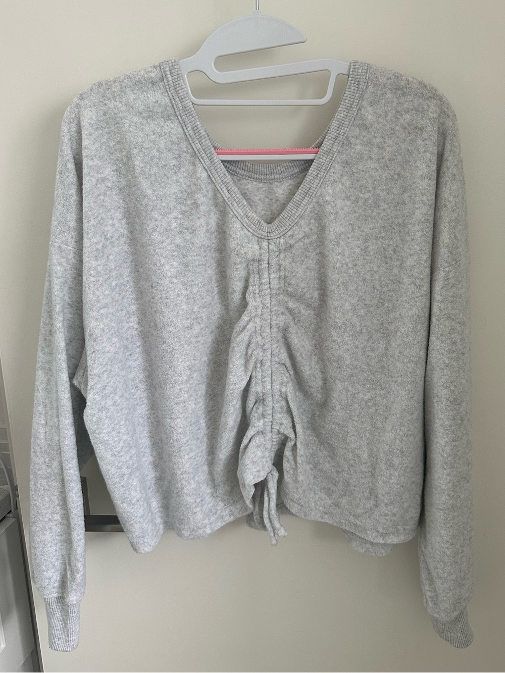 aerie Soft Heather Crew Sweatshirt in Light Gray with back detail